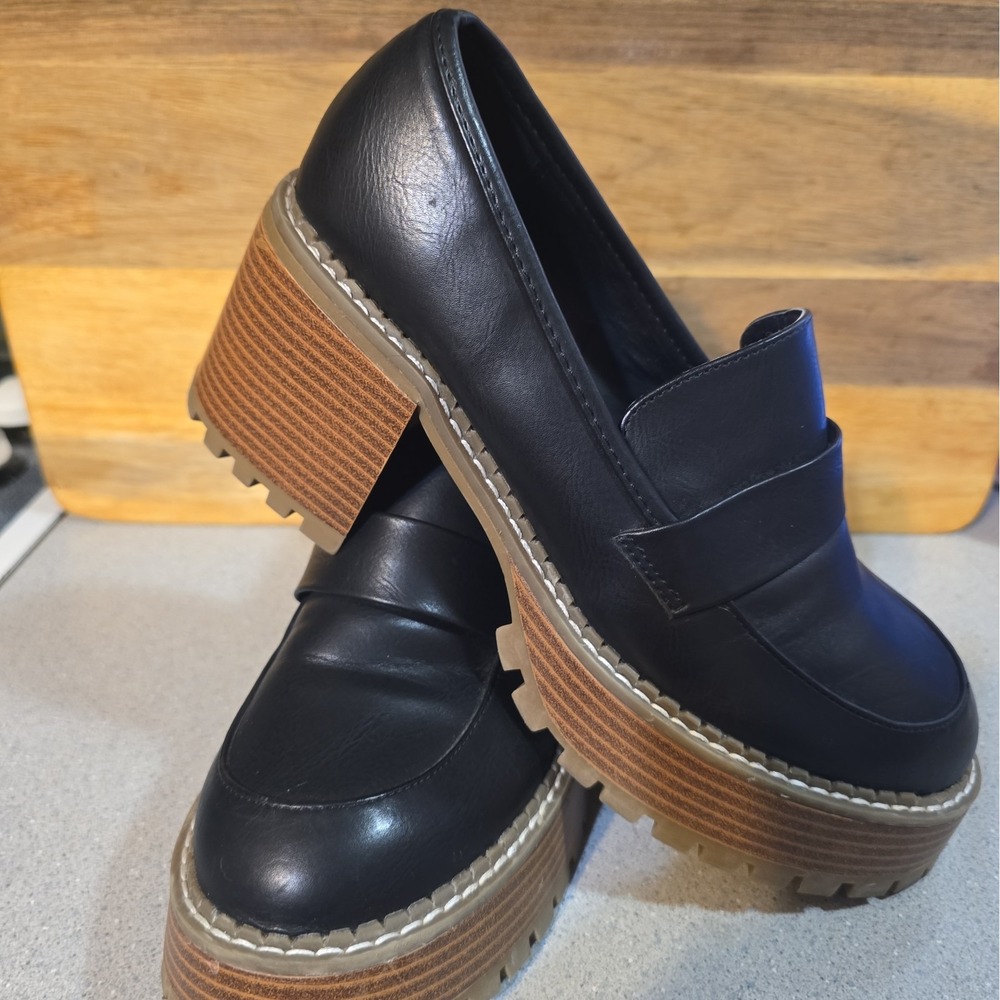 90's Y2K Women's Sz 8 Chunky Platform Mary Jane Loafer Lug Sole Goth Punk Grunge